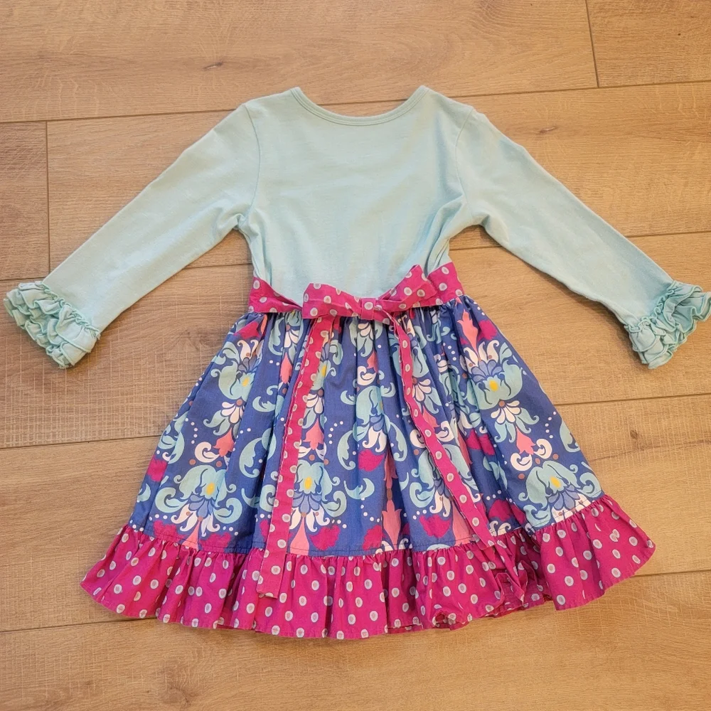 Eleanor Rose Girls Size 4/5 Rhonda Blue Long Sleeve Boutique Dress Ruffle Cuff